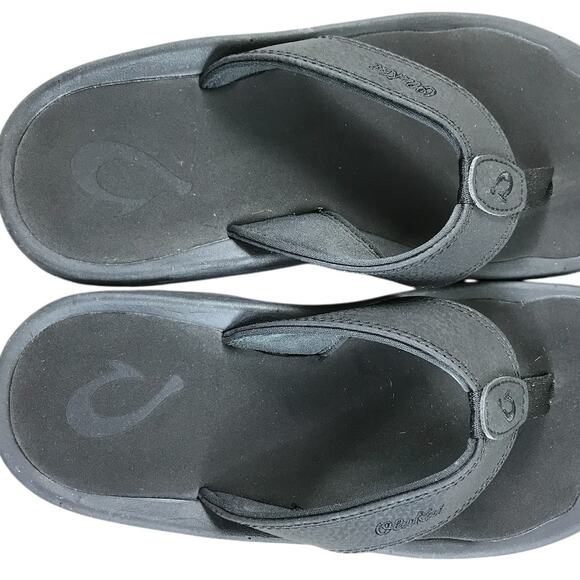 OluKai Ohana Flip-Flops Beach Sandal Men Sz 7 Black Water Resistant Resort Comfy main image 4